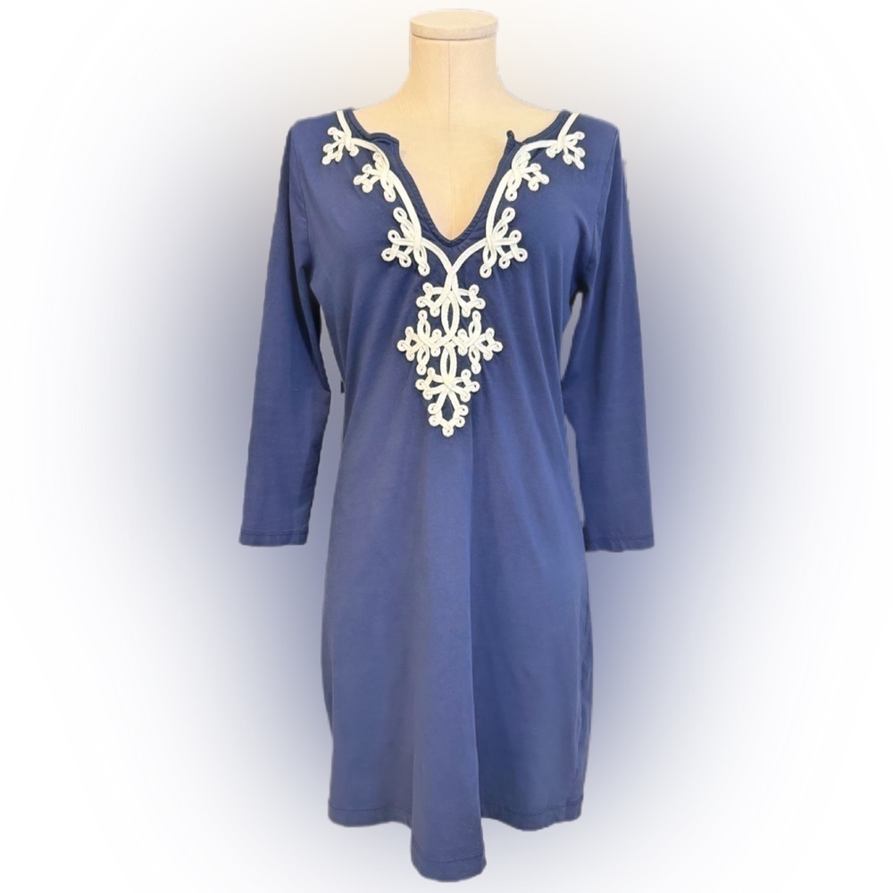 LILLY PULITZER women’s size M Marina navy shift dress with white embroidery